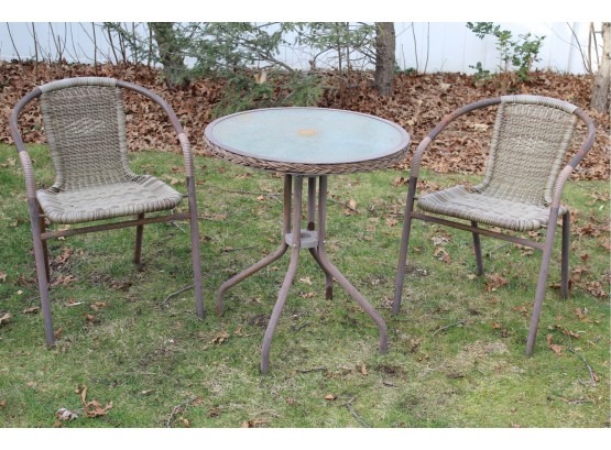 Pair Of Outdoor Wicker Side Chairs & Table (View Photos For Wear)