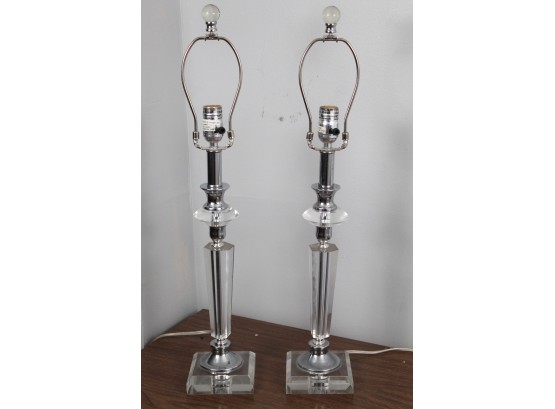Pair Of Glass Table Lamps 26'