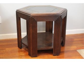 Six Sided Glass Top Wooden Side Table 27'L X 23'W X 20'H