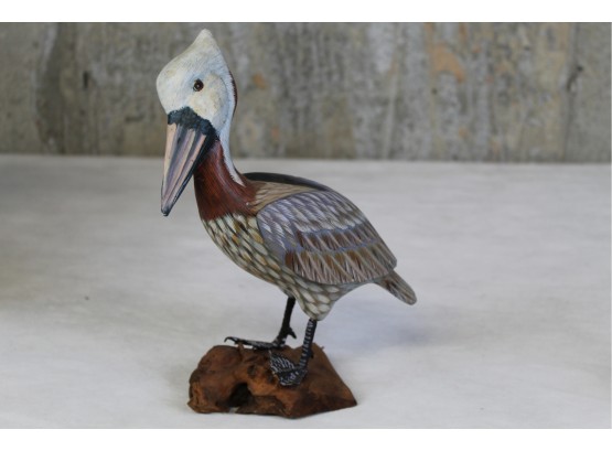 Hand Painted Wooden Pelican Figure