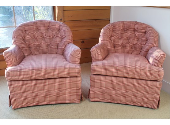 Pair Of Ethan Allen Plaid Tufted Swivel Chairs 27'L X 24'W X 30'H