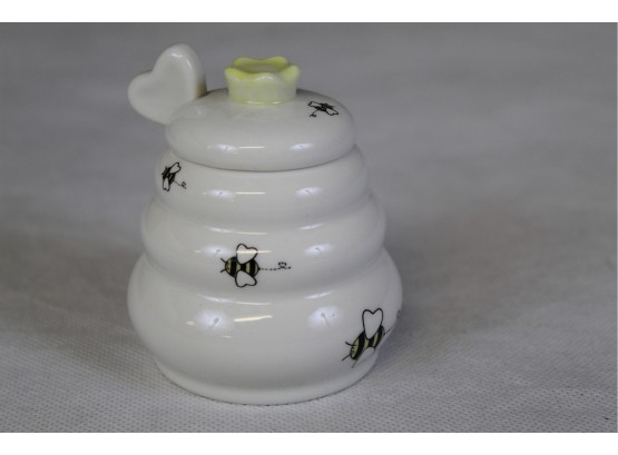 Miniature Ceramic Beehive Honey Pot And Wooden Dipper