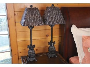 Pair Of Lamps With Wicker Shades 30'H