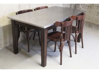 Pottery Barn Stainless Steel Table With Four Wooden Chairs Paid $1,600