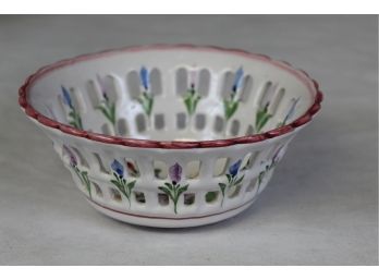 Hand Painted Signed Pierced Bowl From Portugal