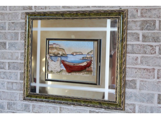 Framed Mirrored Italian Rowboat Relief 28' X 22'