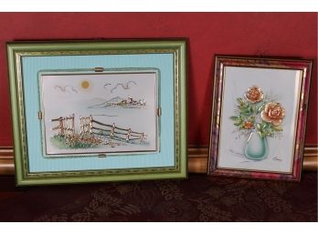 Pair Of Framed Relief Art Pieces By Elena