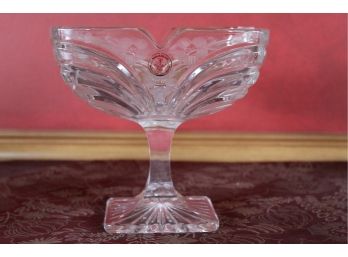 Handcut Crystal Flower Etched Footed Dish Made In Poland