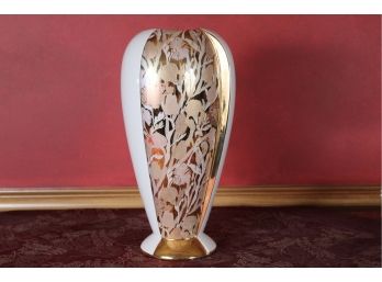 White & Gold Floral Etched Vase