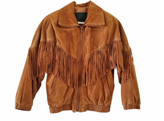Vintage Brown Suede Frill Jacket Womans Size Medium