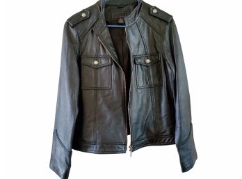 Black Leather Biker Jacket Womans Size 16