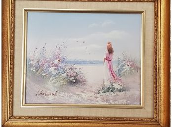 L. Keswick Oil Painting Girl At The Beach