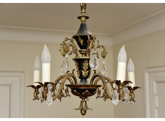 Antique Painted Brass 5 Light Drop Crystal Chandelier 16' Wide With 39' Drop