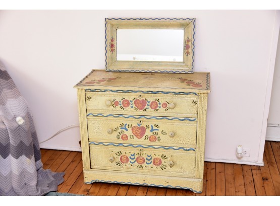 Lovely Hand Painted Dresser And Matching Mirror