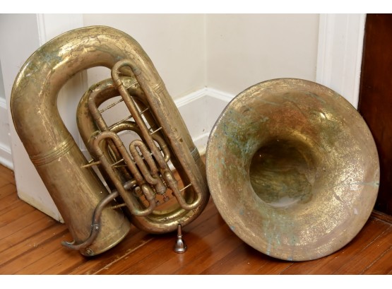 Antique Brass Tuba For Display Or Repair
