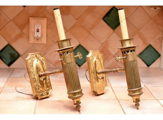 Pair Of Antique Brass Wall Sconces