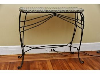 Wrought Iron Wicker Top Console Table With Spring Accent Front 36 X 15 X 31