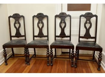 Set Of 4 Leather Seat Mahogany Chairs