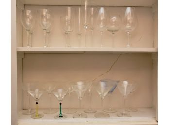Assortment Of Glasses Including Martini Glasses