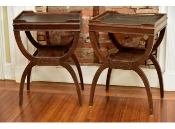 Pair Of Antique Mahogany Leather Top Side Tables 15 X 19 X 27 (for Restoration)