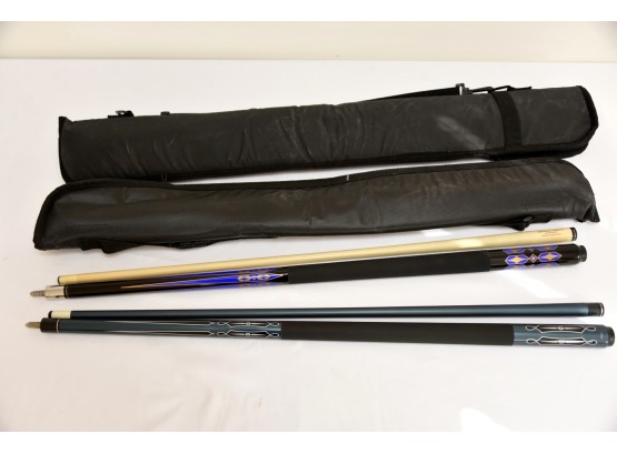 Pair Of Pool Cues With Cases