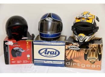 Trio Of Motorcycle Helmets With Original Boxes