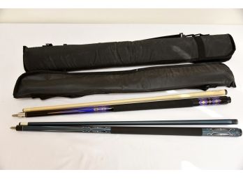 Pair Of Pool Cues With Cases