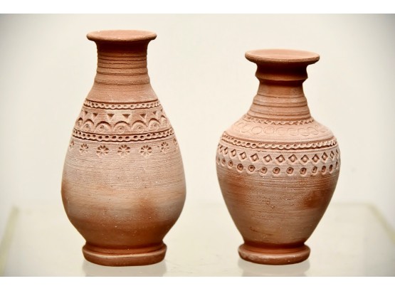 Pair Of Petite Clay Bud Vases