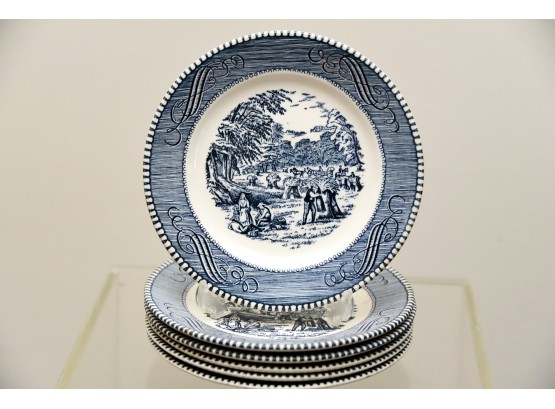 Vintage Set Of 6 Blue And White Display Plates