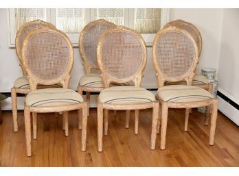 Set Of Six Cane Back Country Carved Chairs