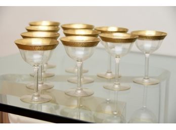 Vintage Etched Gold Rim Champagne Glasses Set Of 10