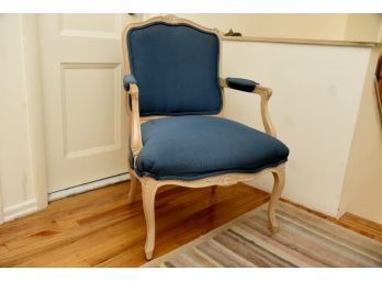 Louis XV Carved Oak Side Chair In Blue Twill 25 X 22 X 37