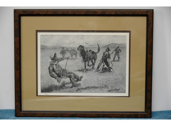 Fredrick Remington (1861-1909), 'Teaching A Mustang Pony'  Framed17 X 22 Art Lot 4