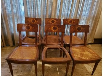 Antique Italian Neoclassic Inlay Dining Chairs With Cane Set For Restoration