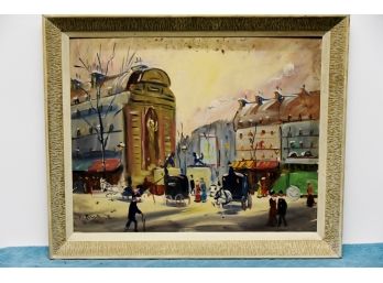 F. Brighton Oil Painting On Canvas Board 'Paris' Framed 23 X 19 Art Lot 45