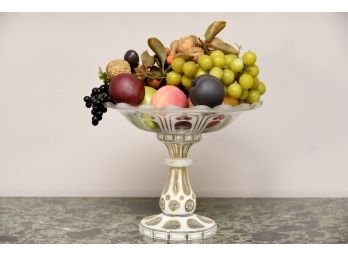 Painted Glass Pedestal Dish With Faux Fruit Display