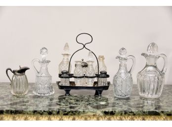 Antique Crystal Cruets And More With Under Tray