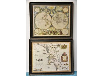 'Orbis Terrarum Nova Et Accuratissima Tabula' Framed 26 X 20 Antique Maps Art Lot 63