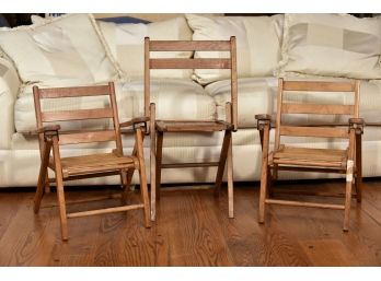 Trio Of Children's Oak Folding Chairs
