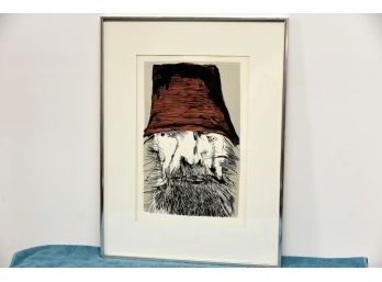 Leonard Baskin Ahab With Red Hat Litho Print Framed 18 X 25 Man Art Lot 21