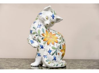 Hand Painted Clay Cat Figurine