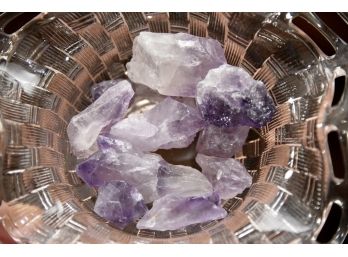 Tinted Crystal Free Form Bowl With Purple Amethyst Crystals