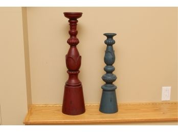 Pair Of Large Wooden Decorative Candle  Pedestals