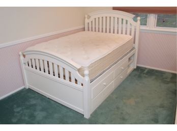 White Captains Bed With Full Mattress