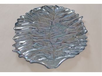 Iridescent Glass Leaf Serving Platter