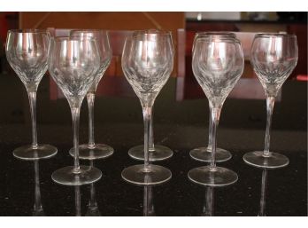 Eight Romanian Crystal White Wine Glasses