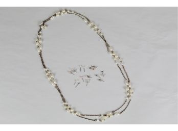 Pearl Inspired Long Necklace With Earrings Jewelry Lot 15