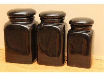 Trio Of Black Ceramic Kitchen Canisters
