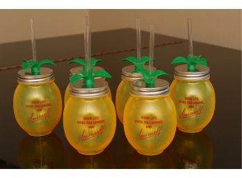 Six  Smirnoff 'Hard Lemonade' Lemon Covered Drink Cups With Straws