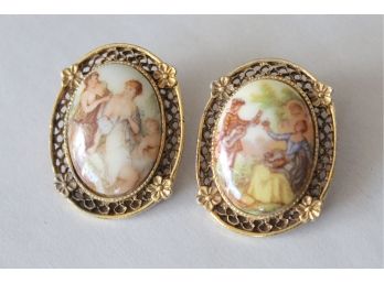 Pair Of Vintage Cameo Brooches Jewelry Lot 2